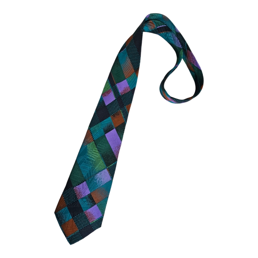 GIANNI VERSACE Green/Purple Geometric Silk LUXURY Tie ITALY
